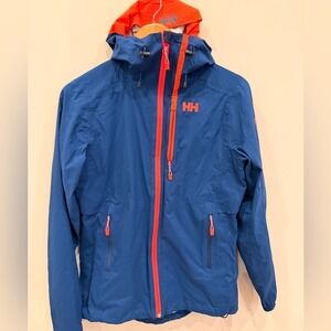 Helly Hansen Hooded Rain Jacket Women's Small Blue Waterproof Windbreaker HH